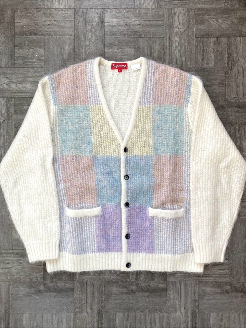 Supreme Brushed Grid Mohair Cardigan Sweater Mens Size Large Brand New